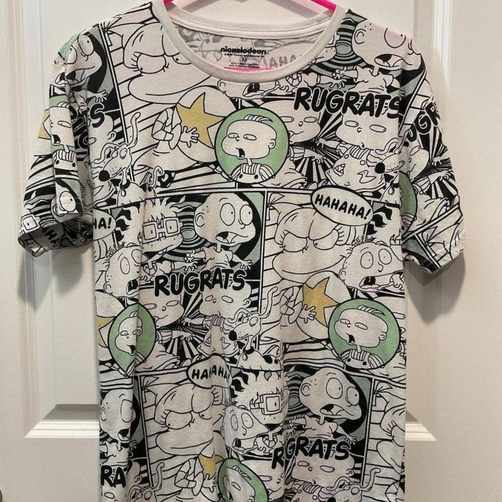 Nickelodeon Rugrats Comic Print T Shirt Men's Size Medium White Short Sleeve